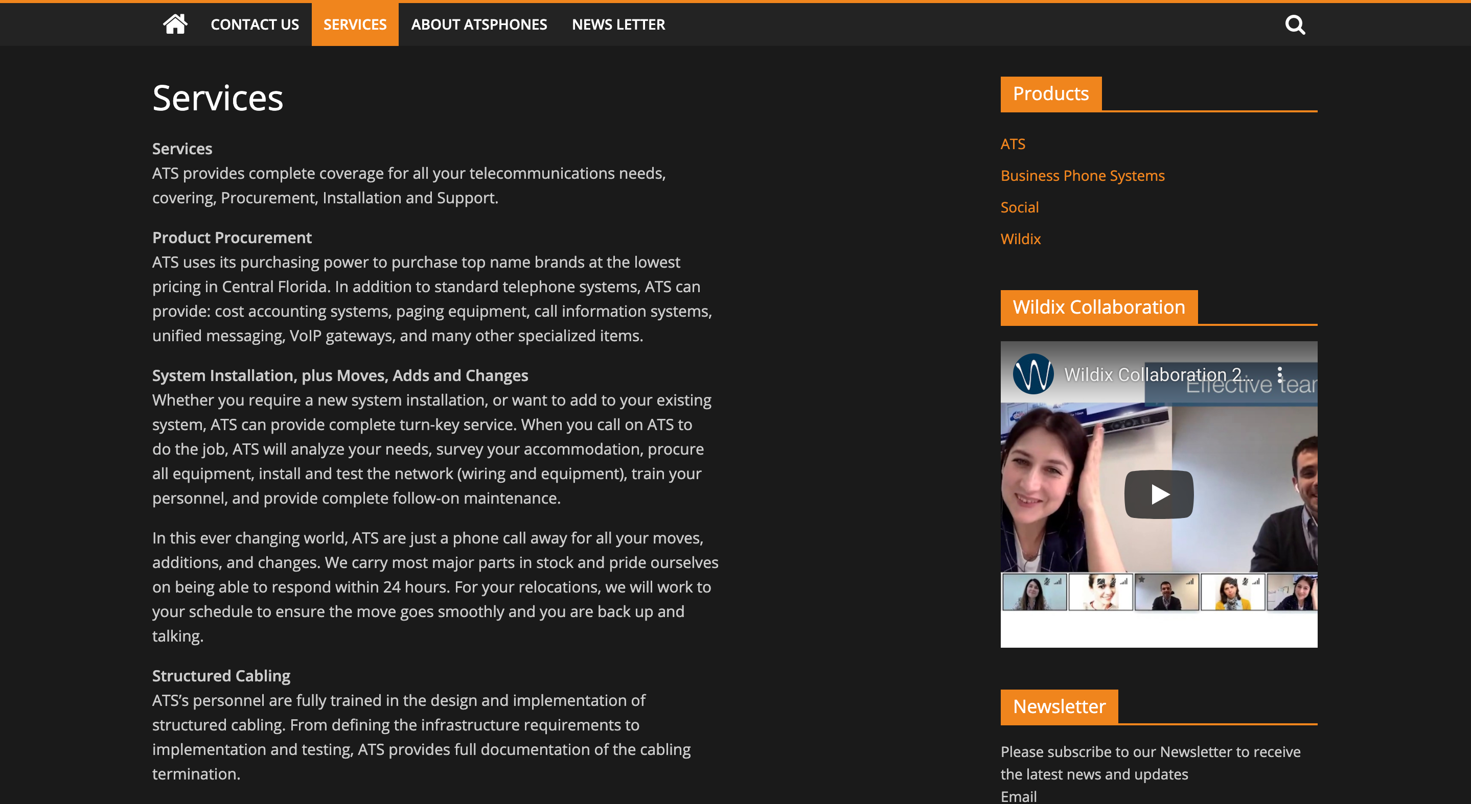 Screenshot of ATS Phones website