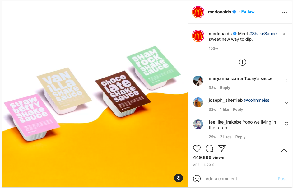 content marketing strategy example 
McDonald's sauces with milkshake names and colors