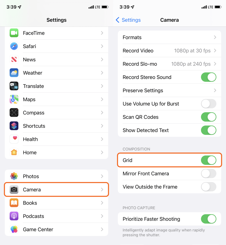 guide to grid settings for iPhone