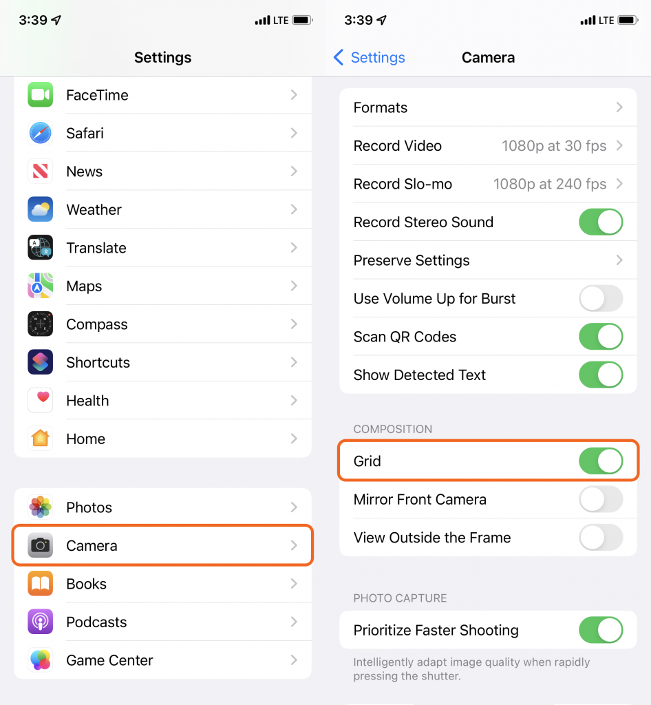 guide to grid settings for iPhone